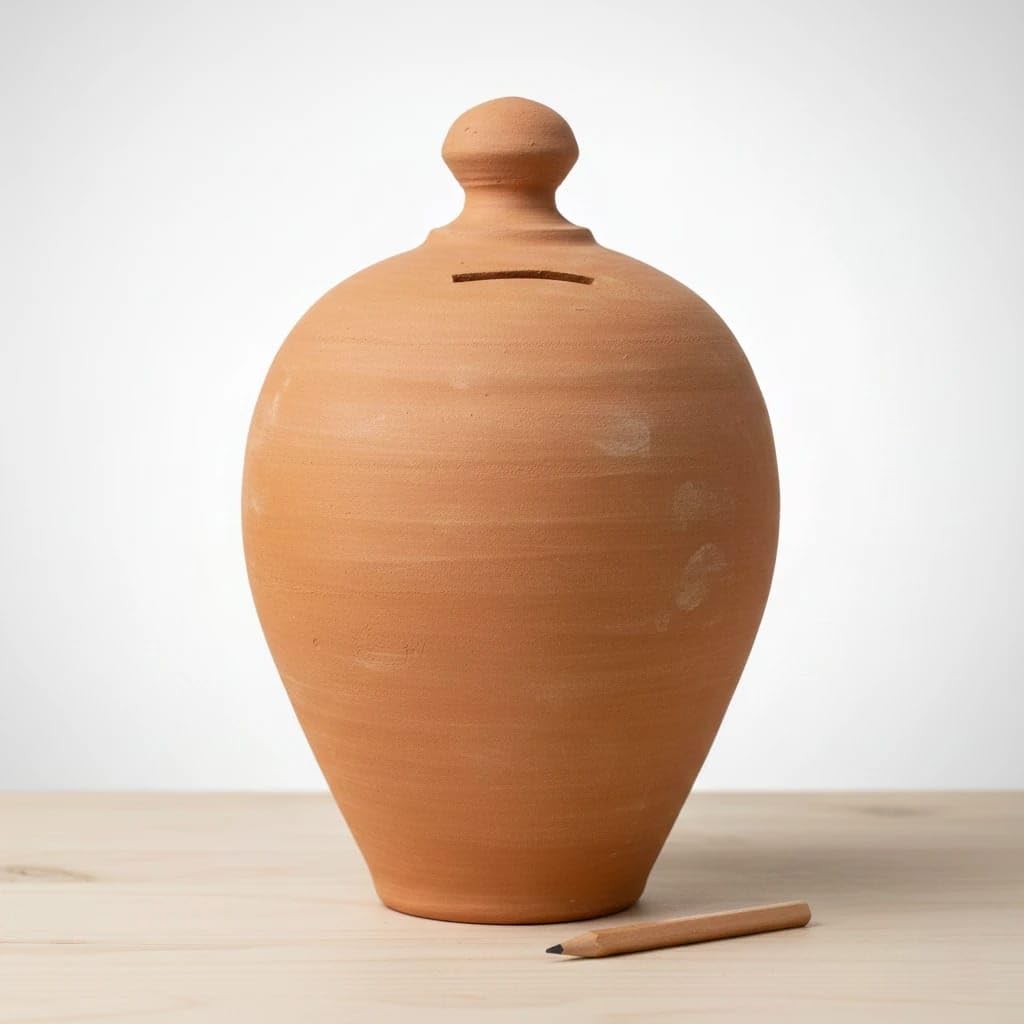 Salvadanaio in terracotta artigianale – Decorazione vintage italiana, design retrò, ideale per regali, arredamento o risparmio giornaliero. Artigianato Italiano. Altezza 30 cm