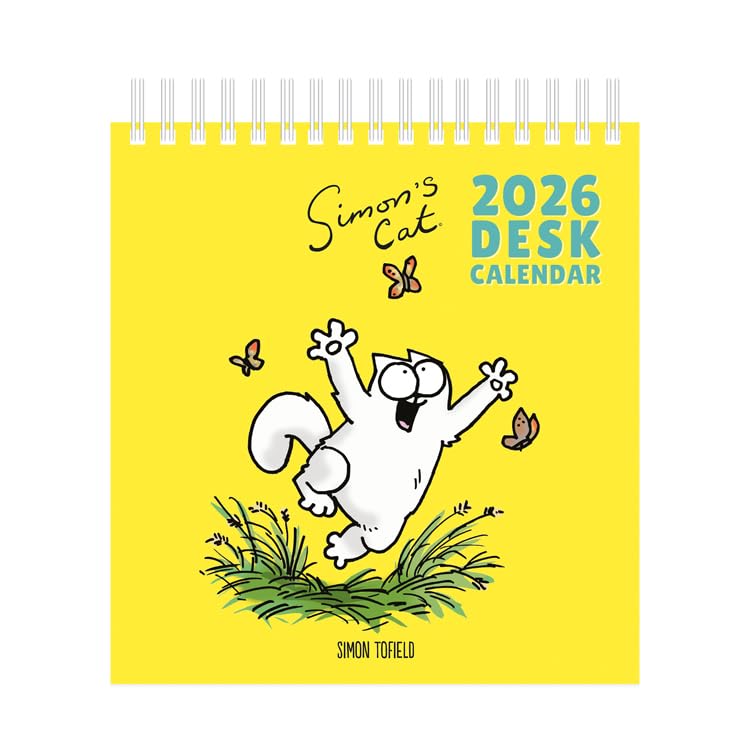 Simon's Cat Easel Desk Calendar 2026, Multicolour, 19.1 x 15.3 x 1.5cm