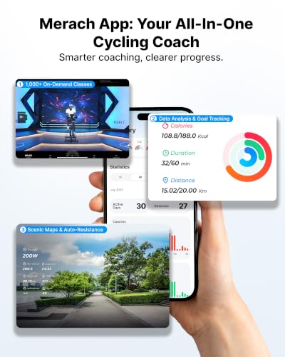 Image of Merach Magnetic Exercise Bike, Low Noise Stationary Bike for Home with Comfortable Seat Cushion, Spinning Bike with 330 lb Weight Capacity, Exclusive App, Tablet Mount and Fitness Courses