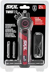 SKIL Chave de fenda Twist 2.0 recarregável de 4 V com cabeça giratória, configuração de torque, cabo de carregamento USB-C e conjunto de 2 bits SD5619-01