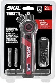 SKIL Chave de fenda Twist 2.0 recarregável de 4 V com cabeça giratória, configuração de torque, cabo de carregamento USB-C e conjunto de 2 bits SD5619-01