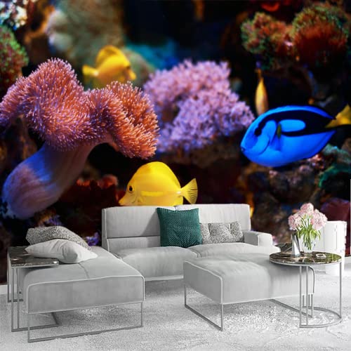 Tropical Coral And Yellow Fish 3D Wall Murals Wallpaper, Ocean Aquarium Wall Poster Murals, Wall Painting Art Wallpaper For Living Room And Bedroom Home Decor 177" By 124" #TOP1