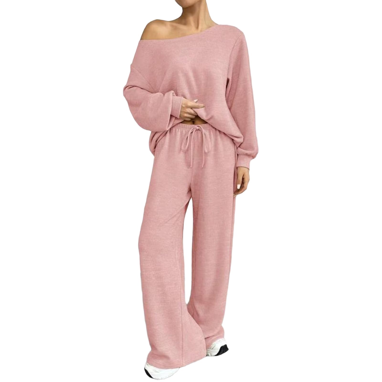 Jogginganzug Damen Elegant Schulterfrei Oberteile Leichter Langarmshirt