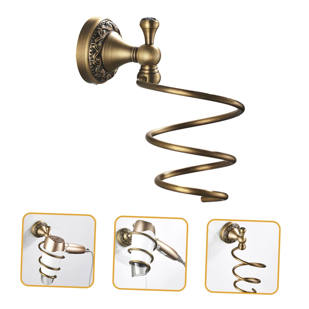 Soporte de Pared para Espiral Pelo de Dorado Secador | Cobre Protección contra Arañazos y Instalación Sencilla Acero Inoxidable Sujeción Firme