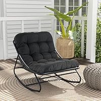 Grand patio schaukelstuhl Outdoor mit Kissen, Schaukelliege Wetterfester Relaxstuhl aus Metall für Garten, Wohnzimmer, Hof, Terrasse und Balkon, bis 150 kg Belastbar - Schwarzgrau