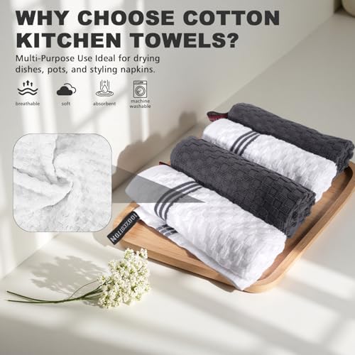 Image of 4 Pack 100% Cotton Wash Cloth, 12x12 Inch Highly Absorbent and Soft Feel Fingertip Towels, Machine Washable Washcloths for Bathroom, Gym, Hotel, Spa and Kitchen, White /Grey