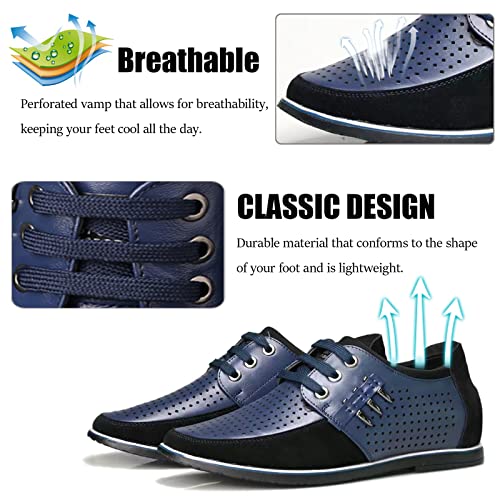 Mens Casual Shoes Breathable Business Dress Shoes Lace Up Leather Loafers Fashion Driving Oxford Shoes For Work Office Outdoor Blue #TOP2