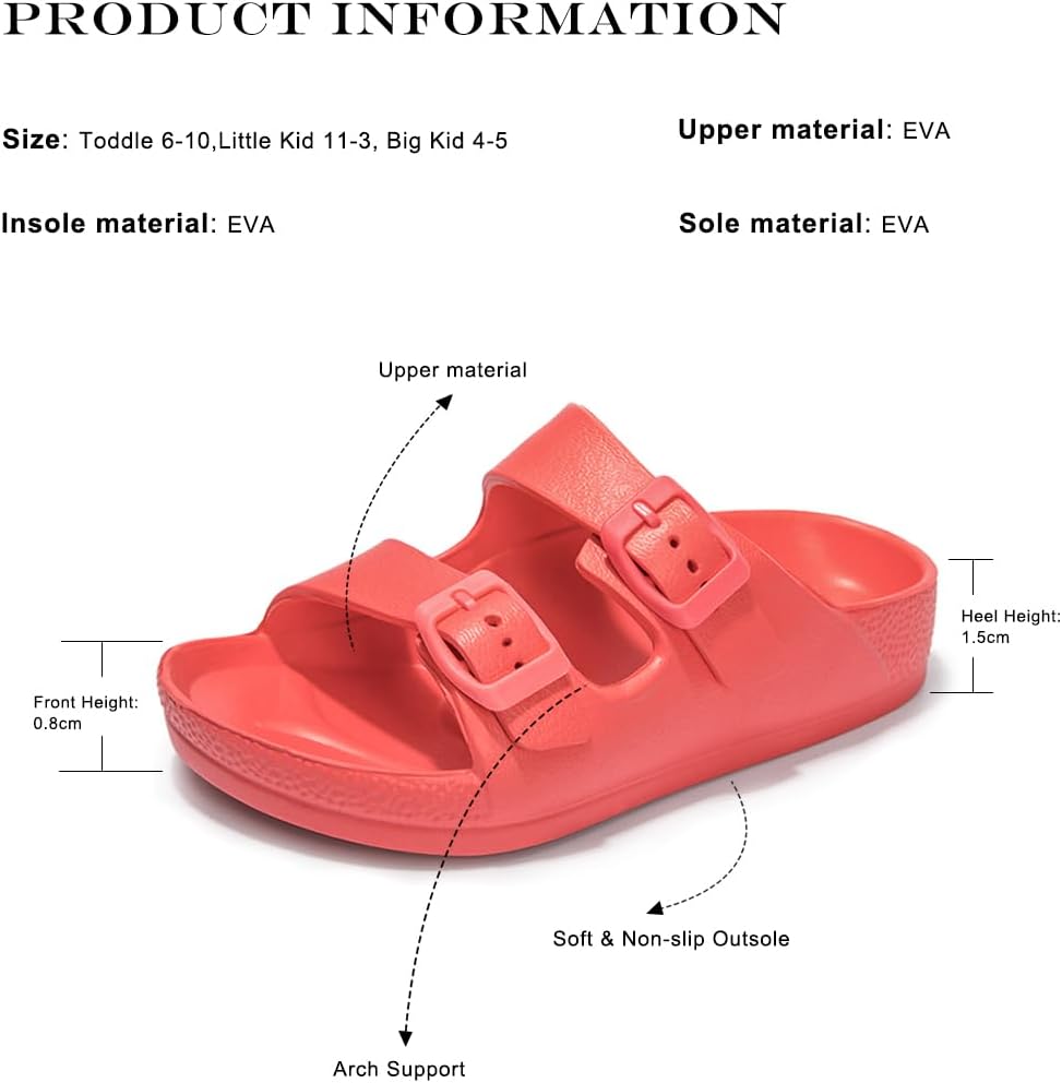 FUNKYMONKEY Unisex-Child Slides Double Buckle Adjustable EVA Flat Sandals for Boys Girls - Image 6