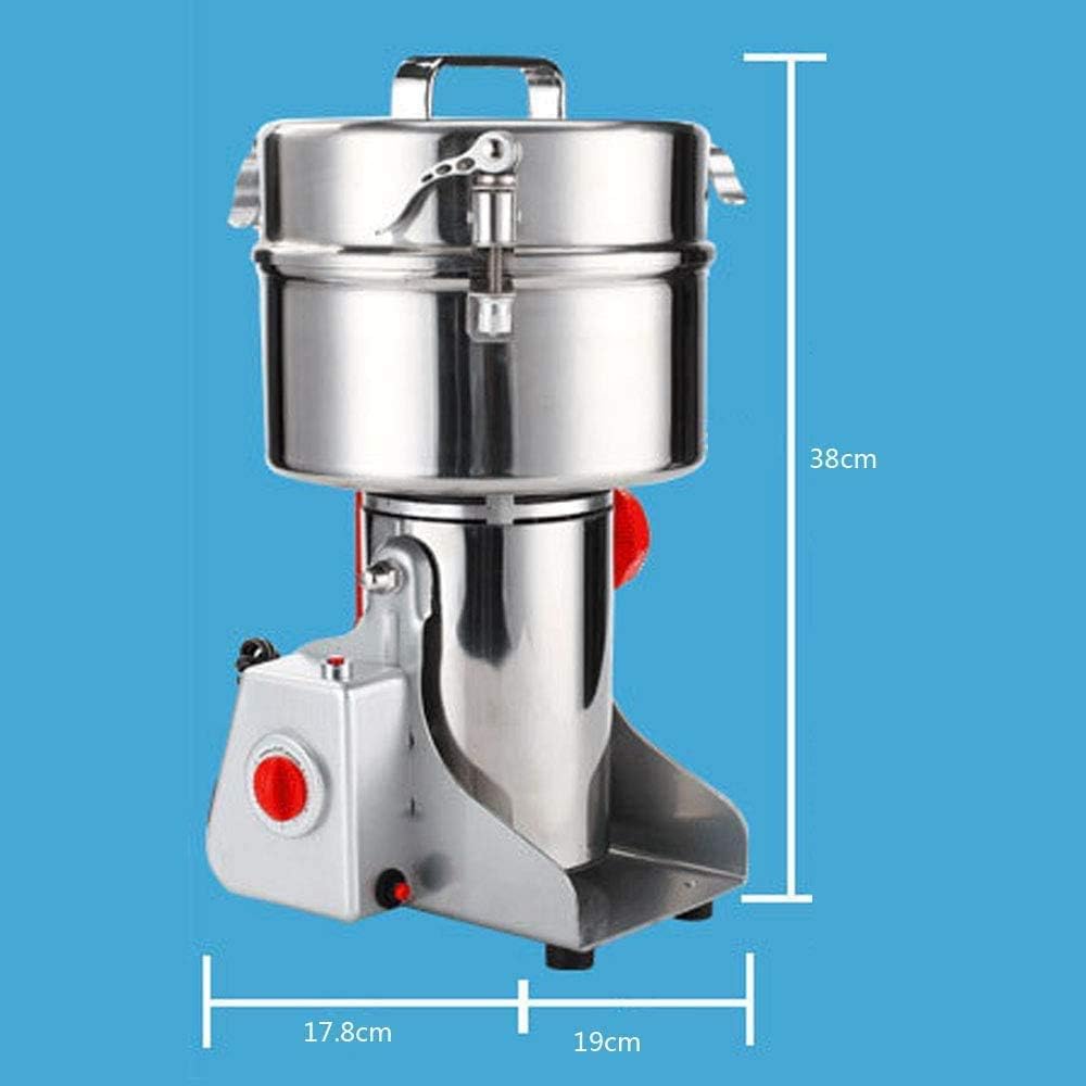 2000G Electric Grain Mills Grinder Powder High Speed Stainless Steel Swing Type Mill Herb Spice Coffee Flour Powder, 3 Blades Timing Grinding Machine
