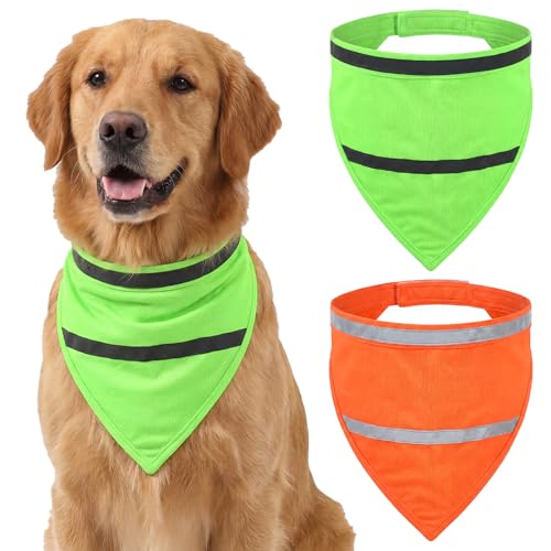 2-Pack Dog Reflective Bandana High Visibility Pet Collar Adjustable Dog Scarf with Closure Hunting Vest Gear for Night Walking Camping and Outdoor Activities Fits Neck Size 16-20.5 Inches
