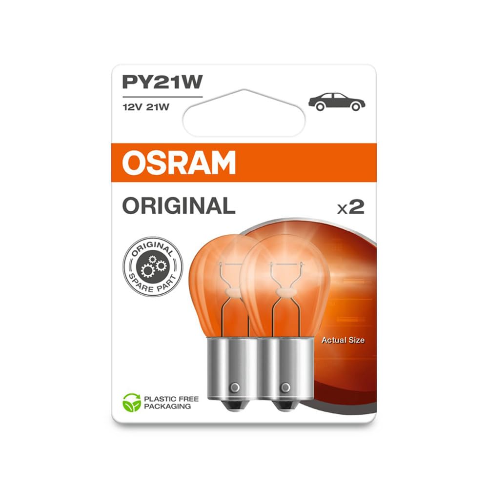 OSRAM ORIGINAL LINE 12V, PY21W, signal lamp, Metal Base, Double Blister, (2 lamps)