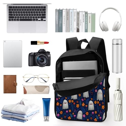 OBLUE Halloween Ghost Flower Backpack 17 Inch Shoulders Daypack Simple Leisure Travel Bag3