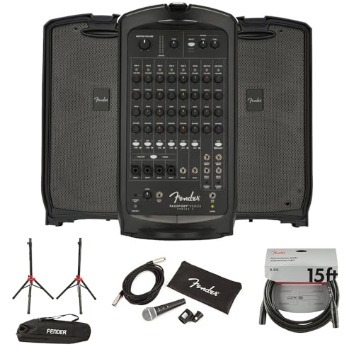 Fender Passport Venue Series 2 Portable Powered PA System Bundle with Fender Compact Speaker Stands...