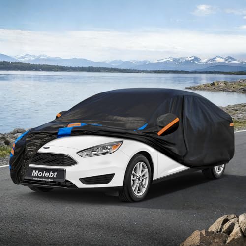 Image of Custom Fit Car Cover for Ford Focus Sedan, Upgraded Waterproof All Weather Outdoor Auto Cover with Driver Door Zipper & Mirror Pockets, UV /Snow /Dust Protection