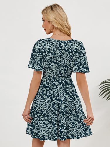 Image of UEAL Womens Cute Floral Smocked V Neck Flutter Sleeve Sundress with Pockets Casual Spring Summer Dresses for Women 2026