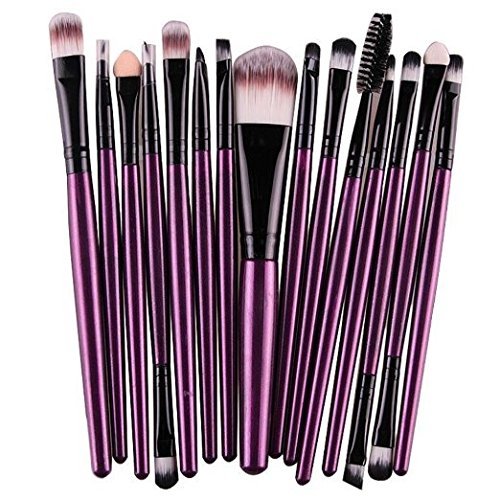 Sankuwen 15PCs Makeup Brush Set Tools Toiletry Kit (Purple-Black)