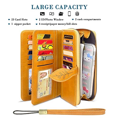 CONISY Womens Wallets Large Capacity, Multi Card Slots Clutch Long Wallet for Women with RFID Blocking (Yellow)2