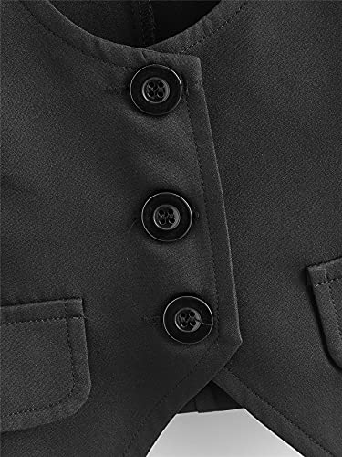 Romwe Women's Single Breasted Sleeveless Scoop Neck Crop Blazer Vest Coat Black M #TOP2