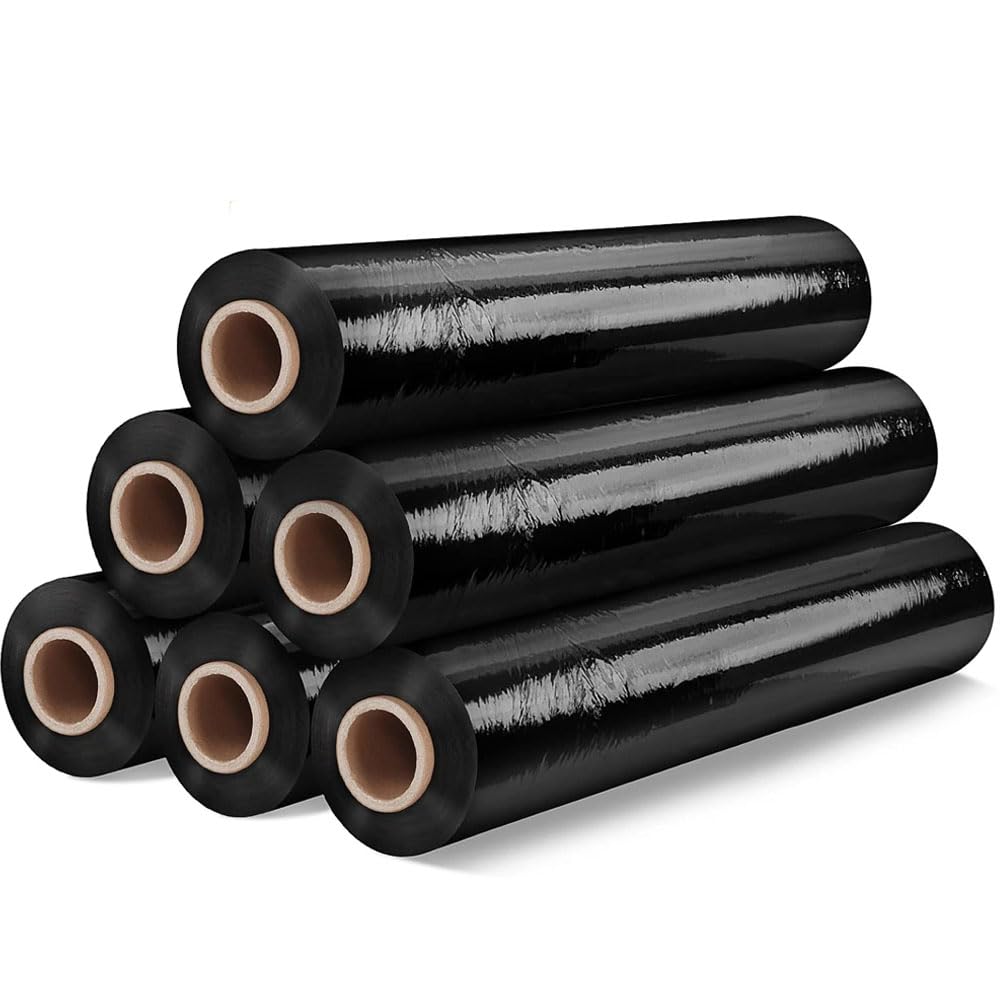 Faboer Black Pallet Stretch Shrink Wrap Roll 20Mu (400Mm X 150M) - Heavy Duty Pallet Wrap, Industrial Stretch Wrap, Packaging Cling Film, Strong Plastic Wrap, Luggage Wrap (2)