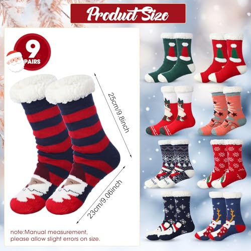 Suhine 9 Pairs Christmas Fuzzy Slipper Socks Winter Warm Fuzzy Women Christmas Pattern Socks Gifts，Soft Non Skid2