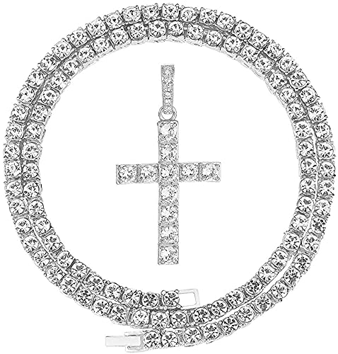 Iced Out Cross, Bull, Money Bag, 23 & More Pendants on Tennis Chain for Men or Women - Bling'ed Out Hip Hop Jewelry on Blast! - Gold or Silver & Size Your Choice - TN0013