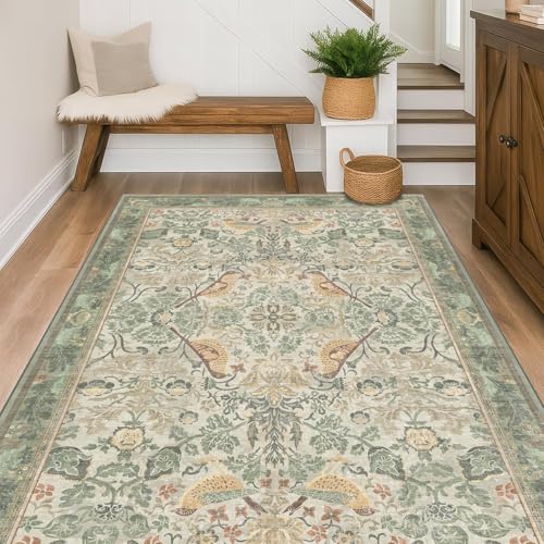 Tapis table basse déco salon et tapis fleuri rétro vert et jaune