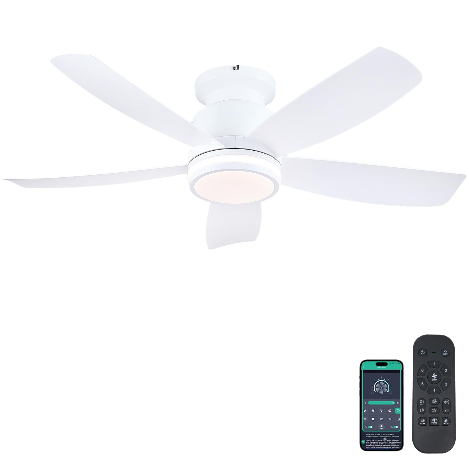 Kviflon Ventilateur Plafond avec Lumiere Silencieux 104 cm, Ventilateur de Plafond Avec Telecommande et APP, Plafonnier Ventilateur Led pour Chambre Salon Cuisine, Pales en ABS, Moteur CC, Blanc - 1