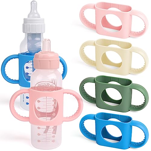 Image of HUAKENER 4 Pack Baby Bottle Handles, Silicone Bottle Handles for Dr Brown Narrow Baby Bottles, Baby Bottle Holder with Easy Grip Handles to Hold Their Own Bottle BPA - Free
