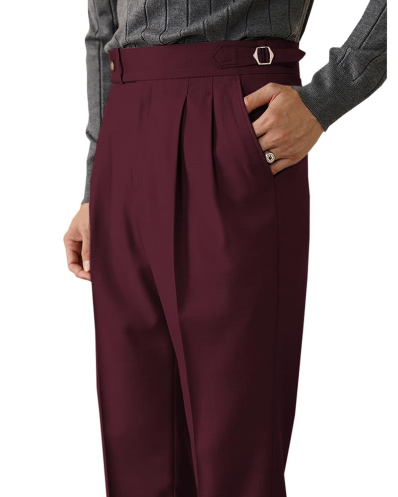 Mens Gurkha Casual Dress Pants Classic Fit Suit Pants Slim Fit Flat Front Tapered Leg Trousers