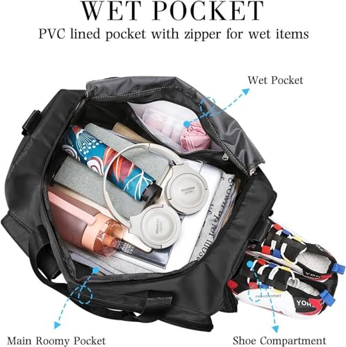 Image of Gym Bag Travel Large Capacity Portable Foldable Carry Luggage Bag | Multipurpose Duffel Bag for Gym, Sports, Weekend Trips, Travel & Storage | Lightweight Durable Overnight Bag (Black)
