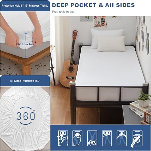 Image of GRT 2 Pack Twin XL Mattress Protector Waterproof, Breathable & Noiseless Waterproof Mattress Protector Fitted Deep Pocket from 5 inch to 19 inch, Smooth XL Twin Bed Mattress Cover Machine Washable