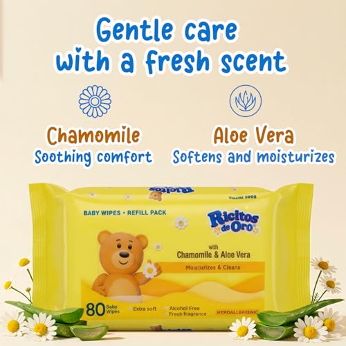 Image of Ricitos de Oro Baby Wipes | Chamomile & Aloe Vera | 80 ct | 6-Pack