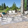 4-Piece Outdoor Wicker Patio Furniture Set with Glass Table and Cushions, Handwoven Rattan & Powder-Coated Steel Frame, Waterproof Fabric, Perfect for Garden, Balcony, Patio, 2 Single Chairs + 1 Loves