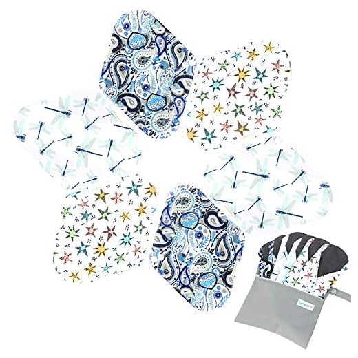 7pcs Set 1 pc Mini Wet Bag +6pcs Absorbent Reusable Sanitary Pads/ Washable Bamboo Cloth Menstrual Pads (M,Elegant)