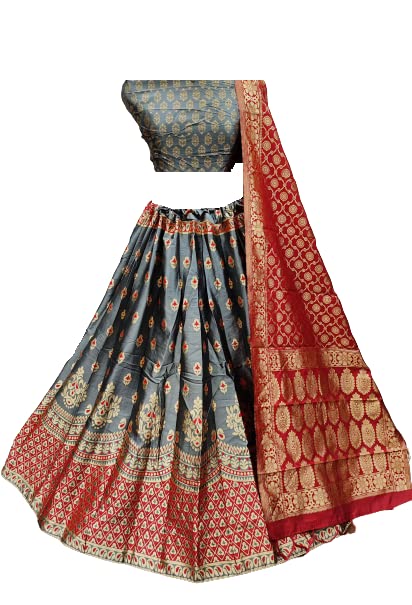 GenericNamah Trendz Banarasi Silk Semi-Stitched Lehenga Choli Set With Banarasi Dupatta(8D-IT20-BT7K)