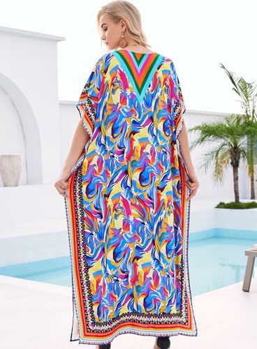 Plus Size Kaftan Dresses for Women Beach Cover Ups Swimwear with V-Neck Lightweight Caftans for Vacation Dress3