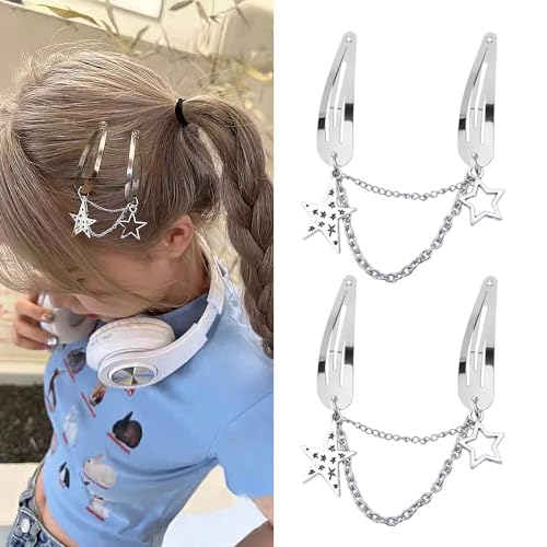 Halloween Hair Clips for Women Girls Y2k Hair Accessories with Chain Women Girls Dangle Hair Clip silver Hair Barrettes for women girls hair pins silver hair charms goth style hair pin silver 2pcs image 2