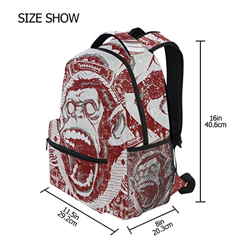 TFONE Vintage Animal Gorilla Pattern Backpack Boys Girls School Bookbag Back Pack Camping Hiking Travel Daypack for Women Men - Thumbnail 4