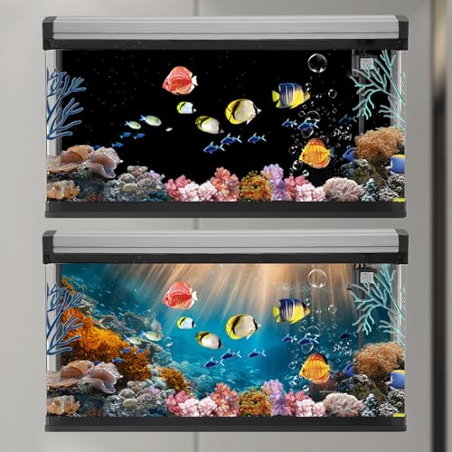Image of 2 Pack Aquarium Background, 28x12 inch Vinyl Cloth Fish Background,Ocean & Black, for Fish Aquarium Decor Background