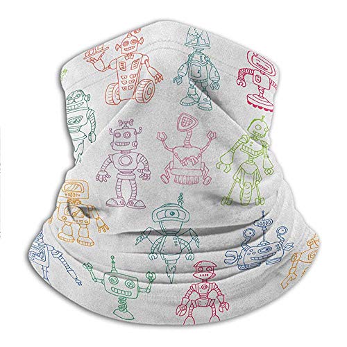 Tough Headwear Face Cover Doodle Seamless Bandanas Drawings of Various Robots Performing a