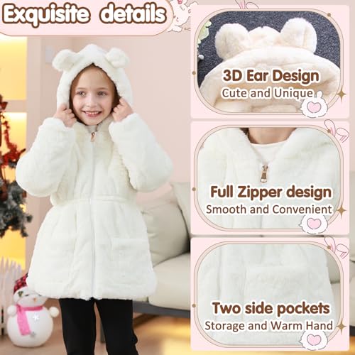 Image of UVIPC Toddler Girls Winter Coat Fleece Jacket Overcoat Kids Faux Fur Hooded Outwear Clothes Warm Thicken 1-8 Years