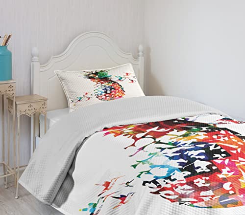 Ambesonne-Pineapple-Bedspread-Geometric-Pineapple-Bursting-into-Scattering-Birds-Flight-Modern-Abstract-Print-Decorative-Quilted-2-Piece-Coverlet-Set-with-Pillow-Sham-Twin-Size-Green-Red 51oTbM1XNSL