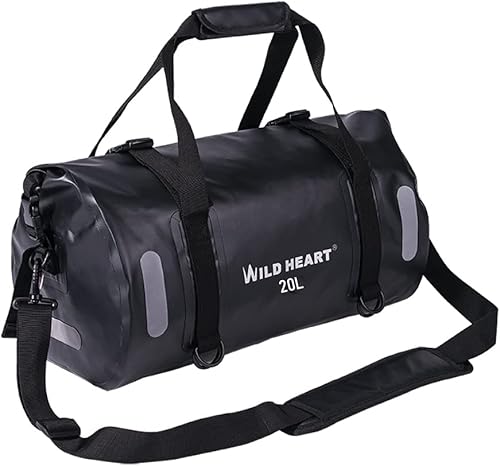 WILD HEART Bolsa de lona impermeable 20L 30L 40L con costuras soldadas correas de hombro, bolsillo de malla para kayak, camping, barco, bicicleta,