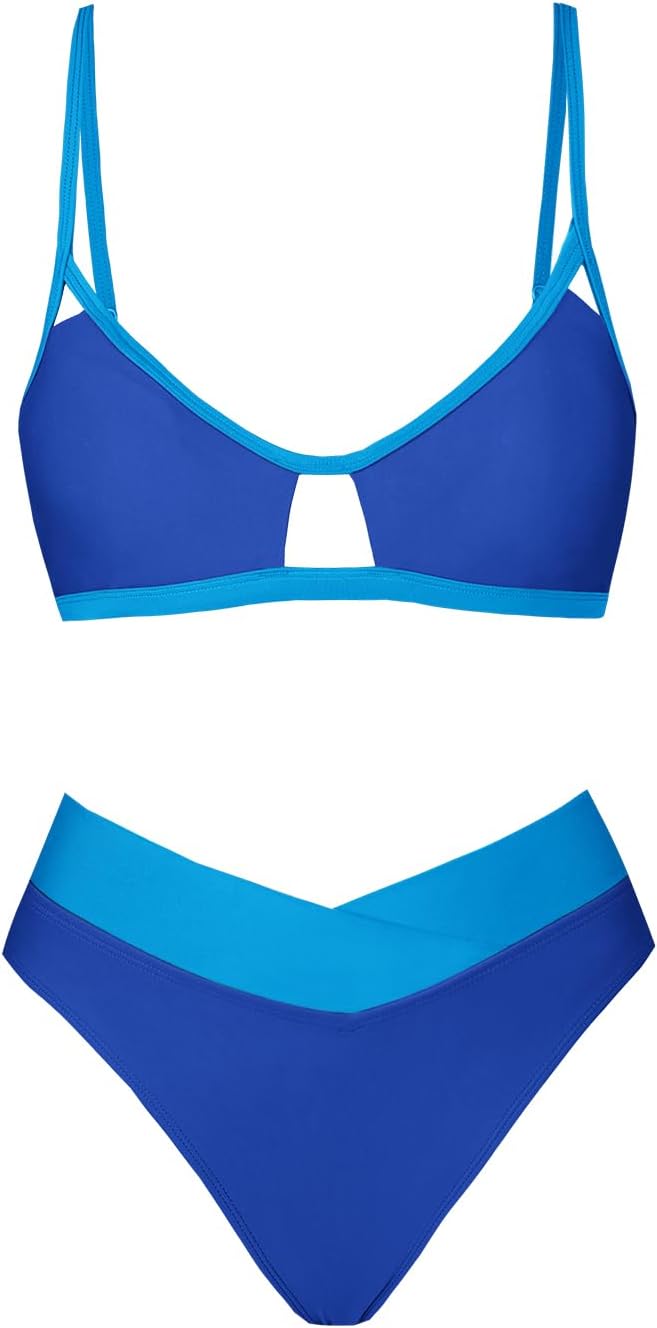CUPSHE Bikini Set for Women Two Piece Swimsuits Cut Out High Waisted Scoop Neck V Cut Bottom - Image 6