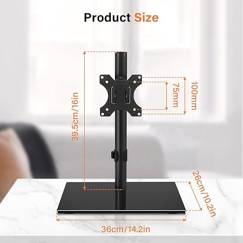 Miniatura 2 de KKTONER Soporte para monitor de computadora individual, base de vidrio, soporte de escritorio de pie para pantalla de 13 a 32 pulgadas, altura