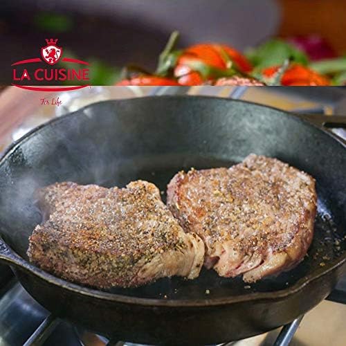 La Cuisine Matte Enamel 30 cm Dia. Cast Iron Skillet Frying Pan  Thermal Resistant Silicone Holders Included. Ideal for Both Indoor & Outdoor Use, Oven Safe.