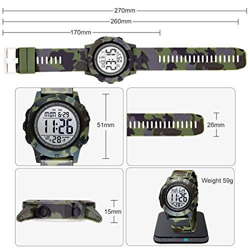 Golden Hour Men's Digital Sport Watches Waterproof Military Tactical Style With Led Backlight And Army Camouflage Rubber Strap Big Face Watch For Men #TOP2