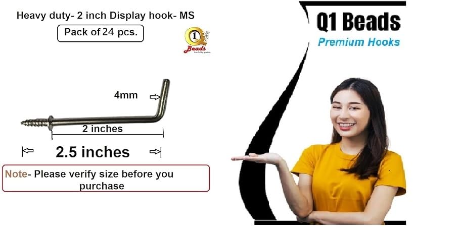 Image of Q1 Beads 24 Peices 2 inch Steel Display Hooks Wall Mount for Multipurpose Hanging in Shop,Home, Counter Display Self Screw in (Chrome)