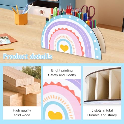 KYSUN Rainbow Pencil Holder Wooden Pen Holder Multifunctional Organiser Desk Tidy for Office Supplies Teacher Appreciation Gifts for Office School Home Supplies Makeup Brush - Image 4