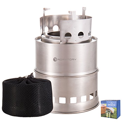 RoryTory Portable Stainless Steel Camping Gasifier Twig Stove - Compactible Design - Wood Backpacking Stove Camp Mini Portable Woodburning Fire Lightweight Stove Set - Compact for Survival Kit